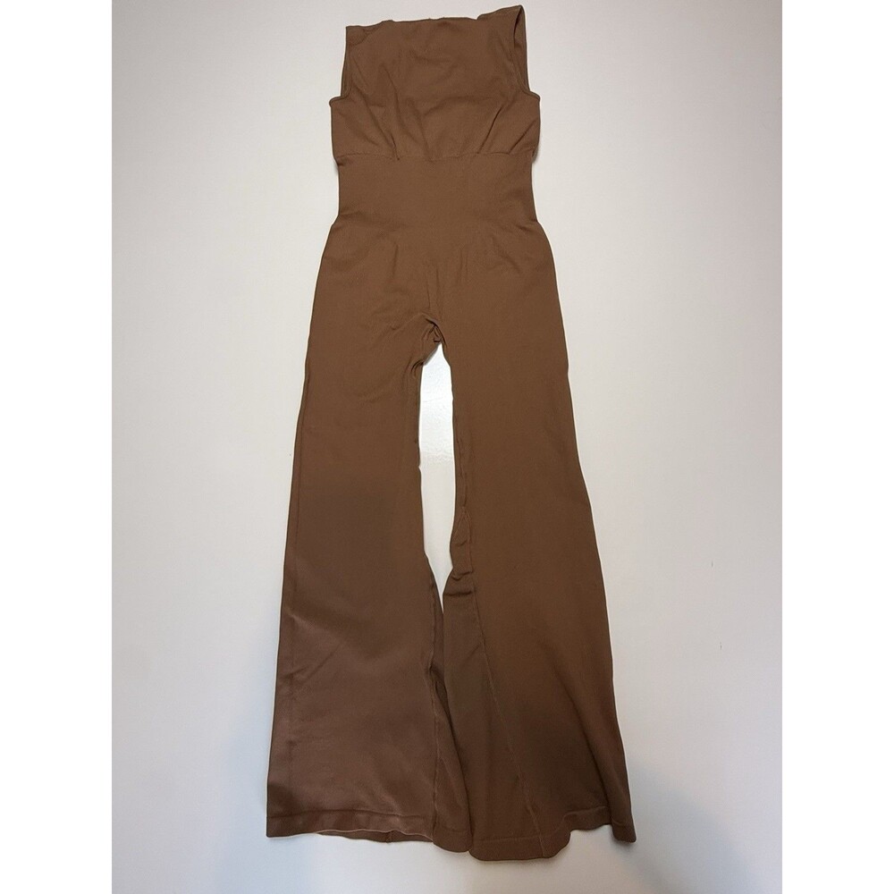Y2K Brown Corset Bustier Wide Leg Jumpsuit Bodycon Stretchy Women’s L - Picture 3 of 7